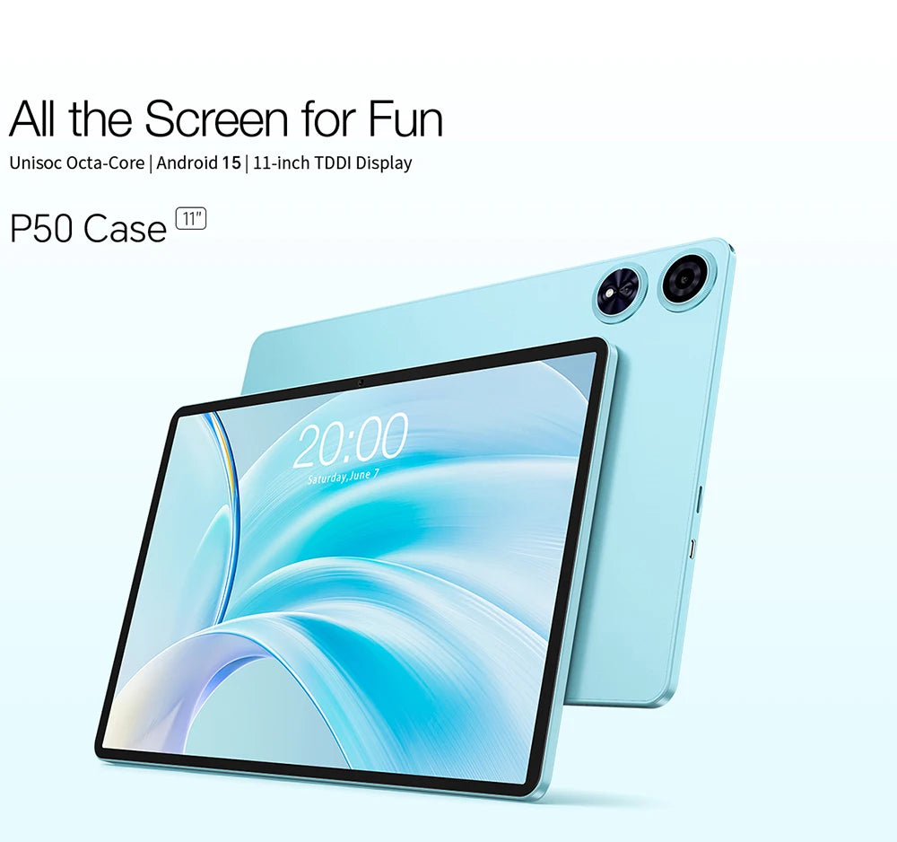 Teclast P50Case Tablet Android 15 11" 12GB(4GB+8GB) RAM 128GB ROM T606 8-Core 7000mAh P50 Case/Keyboard/Mouse/Stylus/Headphone