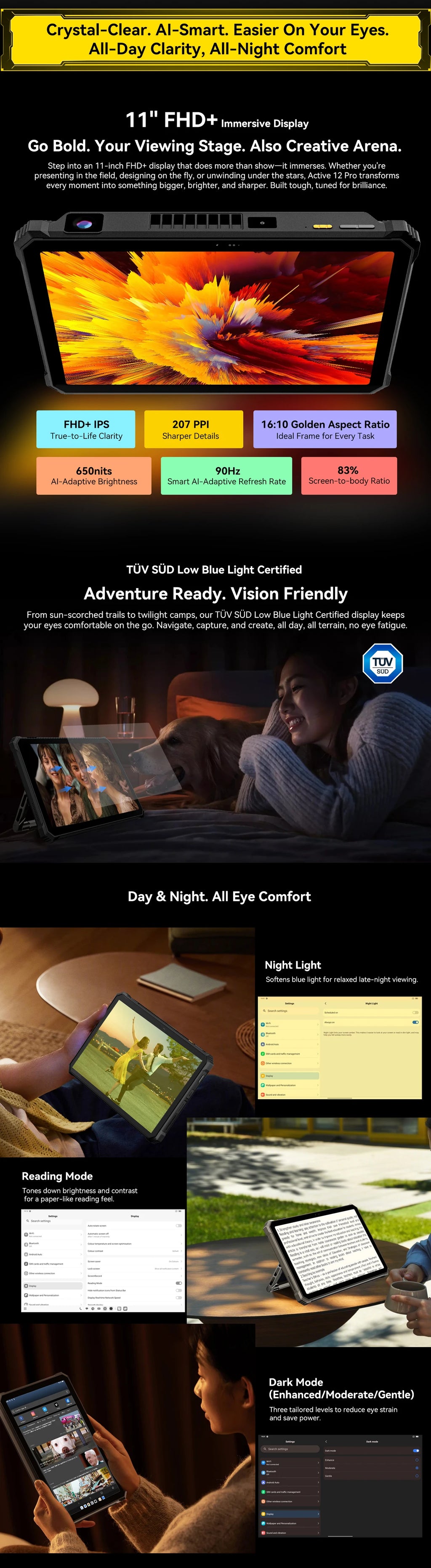 Blackview Active 12 Pro Rugged Tablet Android 15, Dimensity 7300 5G Pad 11 inch Widevine L1 Autofocus Projector, 16GB+ 1TB 30000mAh Tablet Phone 5G Calling