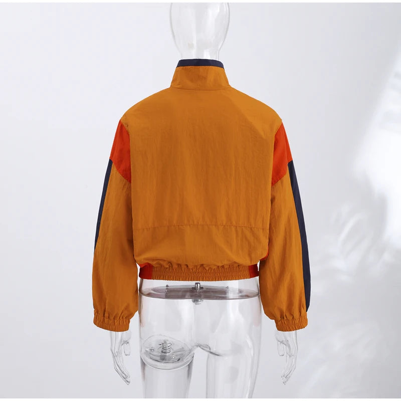 Casual Contrast Color Women's Coat Long Sleeve Loose Stand Collar Button Lady Jackets 2026 Fashion Female Autumn Outerwear