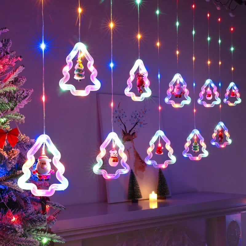 Christmas LED Strip Lights Room Garland LED Curtain Lamp USB Plug Christmas Decorations Lights for Bedroom Living Room Window