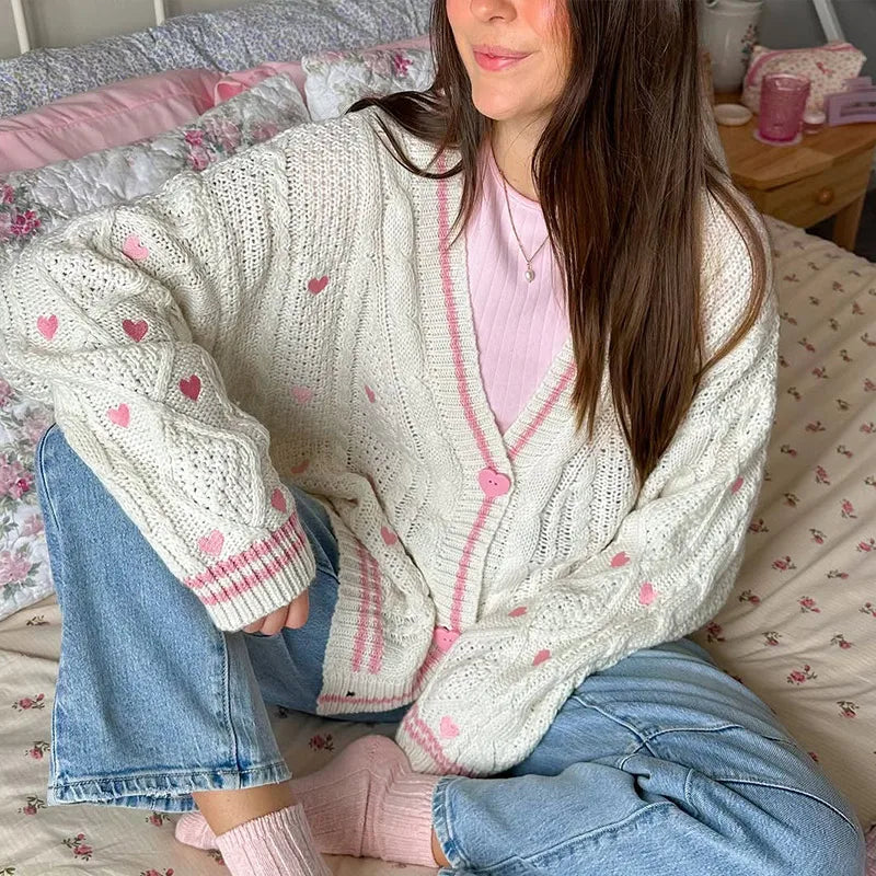 Elegant Star Print Knit Cardigan Women's Loose Long Sleeve Single Breasted Sweater 2025 Autumn Lady Fashion Soft Cozy Cover Up