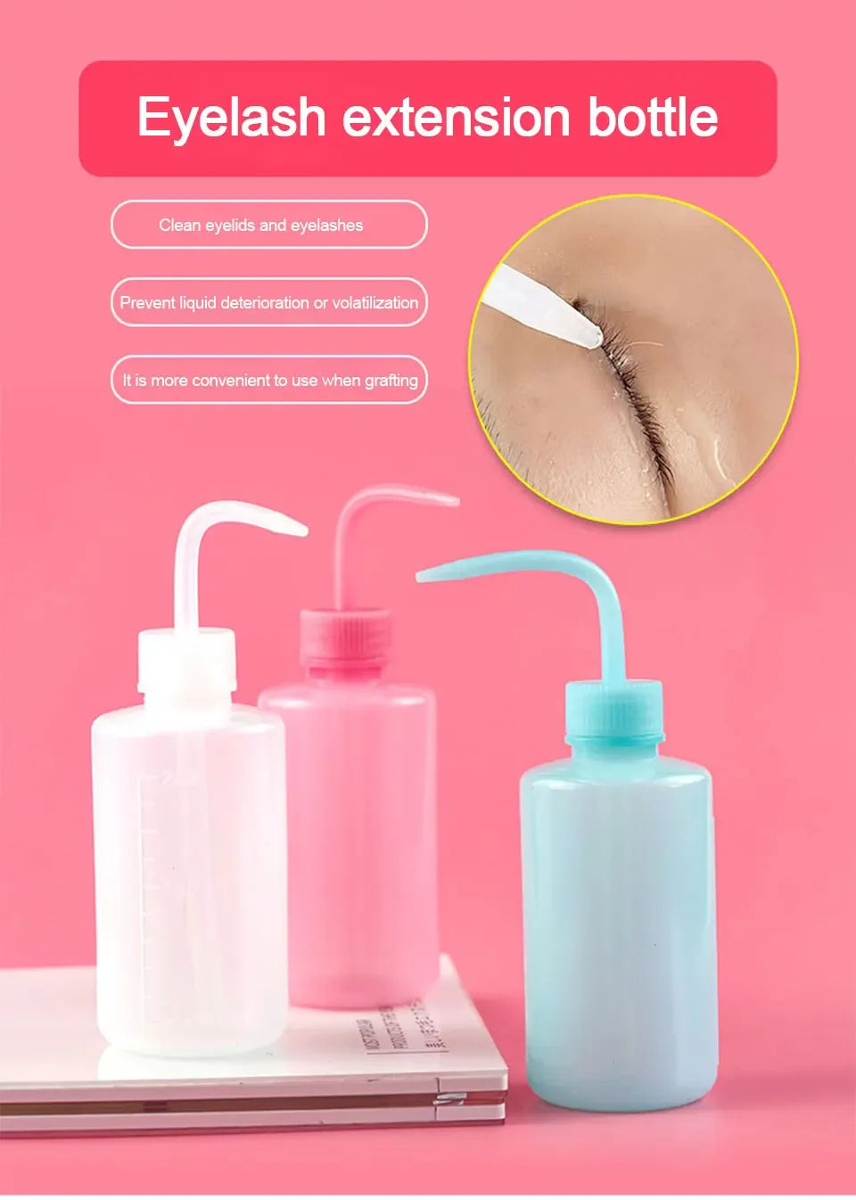 Curved Spout Cleaner Waterproof Eyebrow Remover Bottle Eyelash Extension Makeup Tool Eyelash Cleaning Washing Bottle 250/500ml