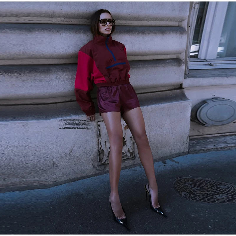 Casual Contrast Color Women's Coat Long Sleeve Loose Stand Collar Button Lady Jackets 2026 Fashion Female Autumn Outerwear