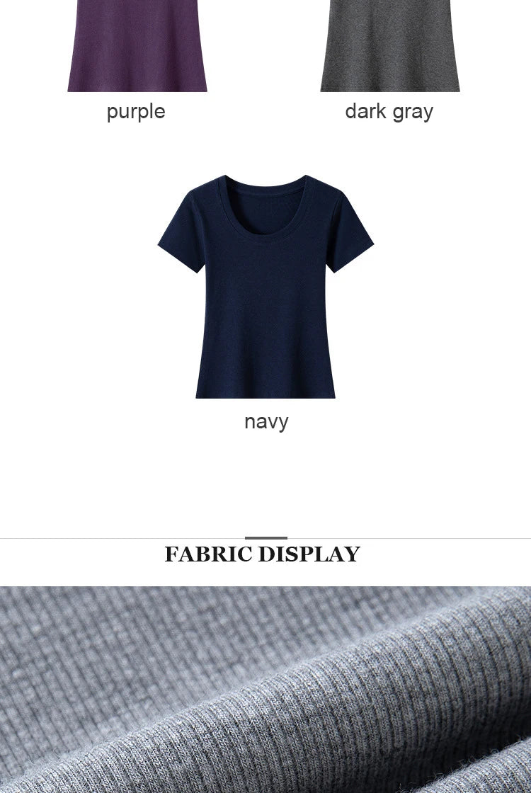 BIVIGAOS Summer New Solid Color U-Neck Short Sleeve T-Shirt Women Casual Fashionable Threaded Cotton Slim Tshirt Top