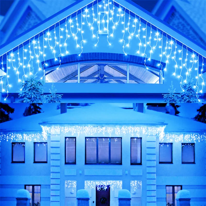 Christmas Decoration 2025 Led Lights Outdoor Street Garland 8/12M Waterproof Connector Icicle Light New Year 2025 Decor for Home