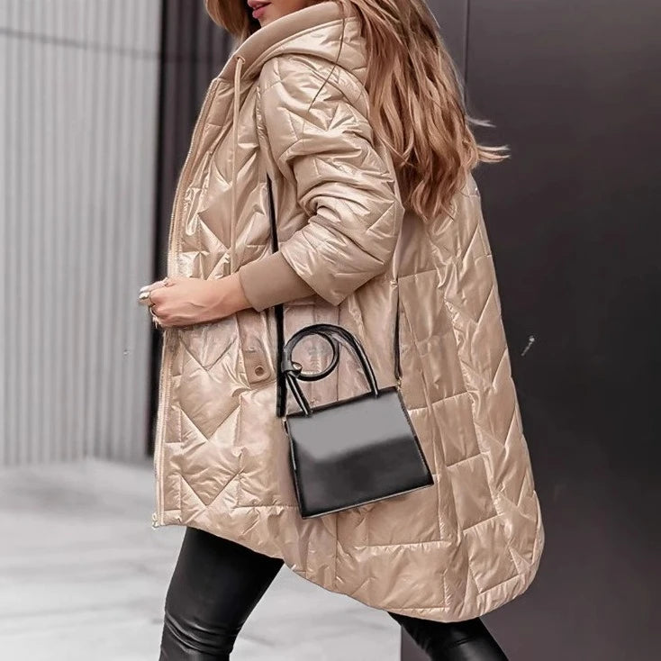 Women Jacket Autumn Winter New Fashion Hooded Loose Long Sleeve Solid Color Zip Up Casual Coat Outerwear