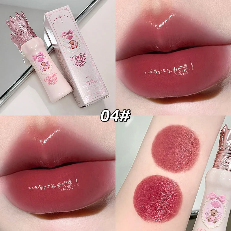 Gege Bear Silky Matte Velvet Lip Mud Moisturizing Non Drying Smooth Long-Lasting Lip Glaze Reddish-brown Autumn&winter Lip Gloss
