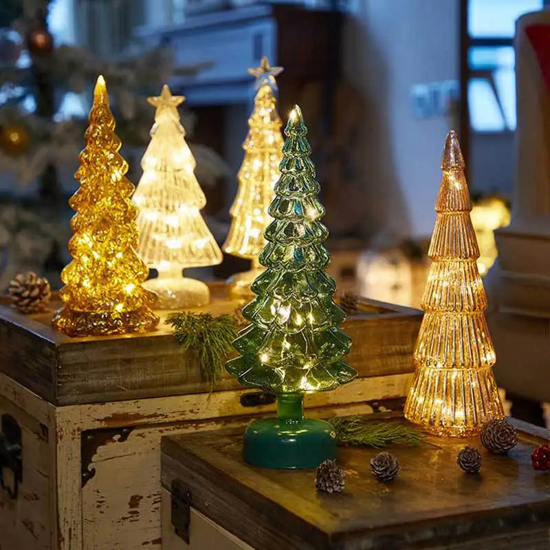 Christmas Tree Glass Night Light for Home Xmas Romantic Holiday Atmosphere Arbol De Navidad Ornaments LED Luminous Decoration