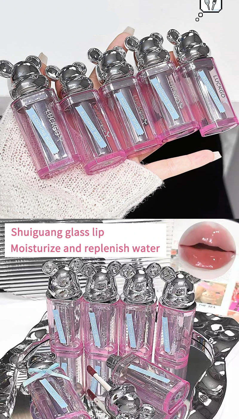 Bear Shuiguang lipstick, Korean show young, mirror Shuiguang glass lip, autumn and winter lipstick, makeup does not fade