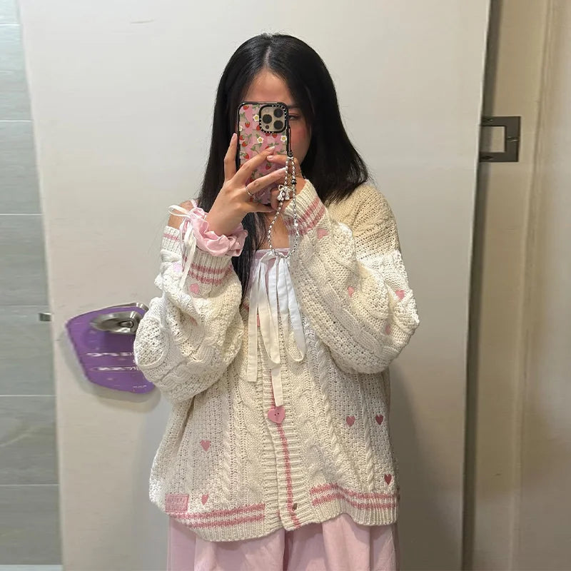 Elegant Star Print Knit Cardigan Women's Loose Long Sleeve Single Breasted Sweater 2025 Autumn Lady Fashion Soft Cozy Cover Up