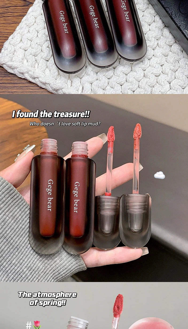 Gege bear Twilight Velvet Mist Lip Clay Matte Pure Color, Autumn and Winter Lip Glaze Rich and feminine,Apply makeup naturally