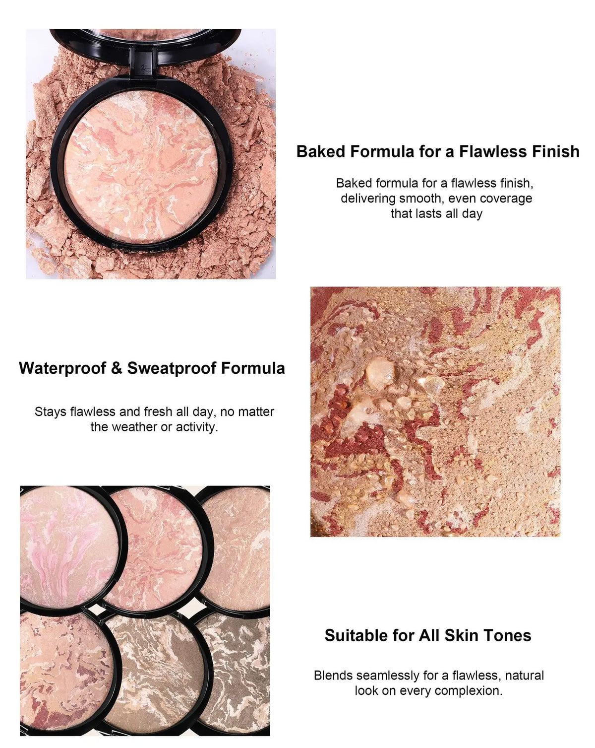 7 Colors Baked Duo Matte Finishing Powder Foundation Compact Waterproof Long Lasting Full Coverage Makeup Base Smooth Skin