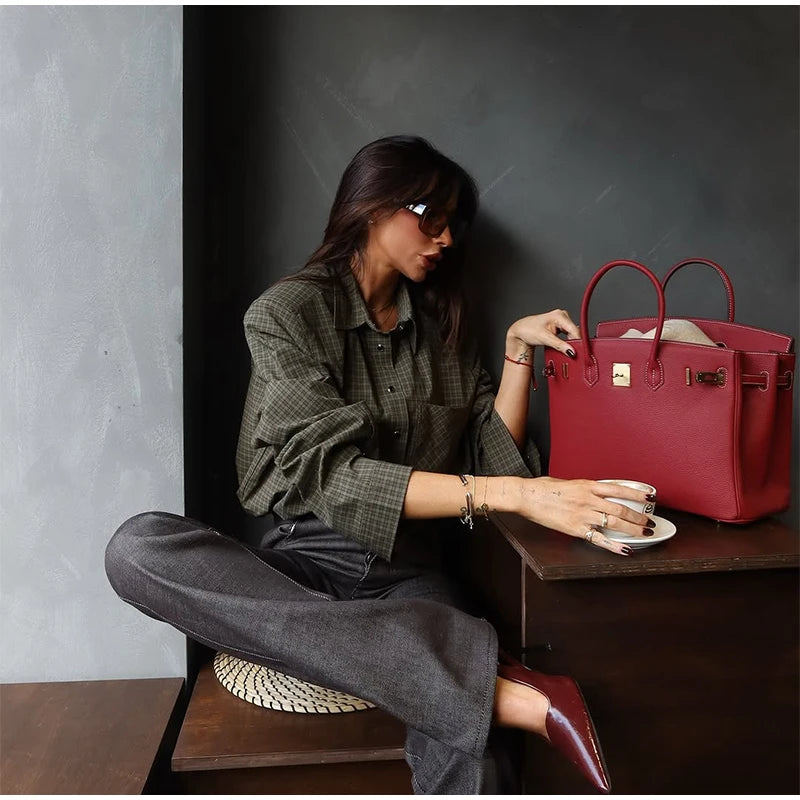 Casual Women's Grid Shirts Shoulder Pad Turn-Down Collar Button Loose Lady Shirt 2026 Spring Fashion Female Street Outwear