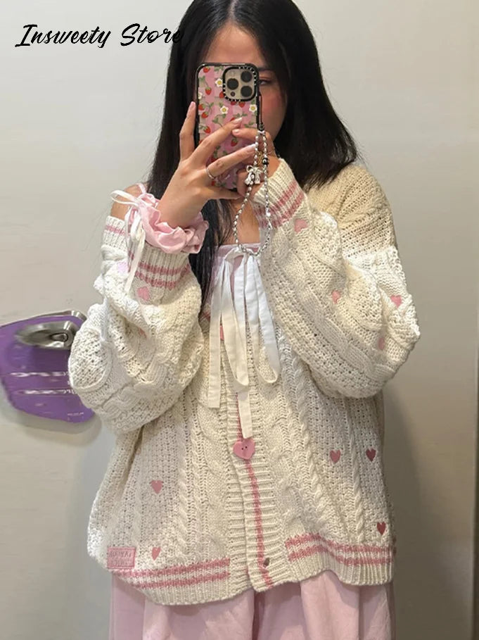 Elegant Star Print Knit Cardigan Women's Loose Long Sleeve Single Breasted Sweater 2025 Autumn Lady Fashion Soft Cozy Cover Up