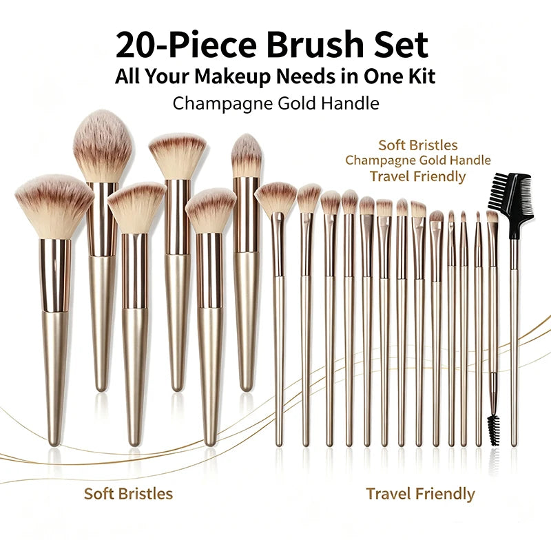 20pcs Makeup Brushes, Foundation Make-up Brush, Concealer Brush, Powder Blusher Brush, Eye Shadow Brush, Classic Full Set of Mak