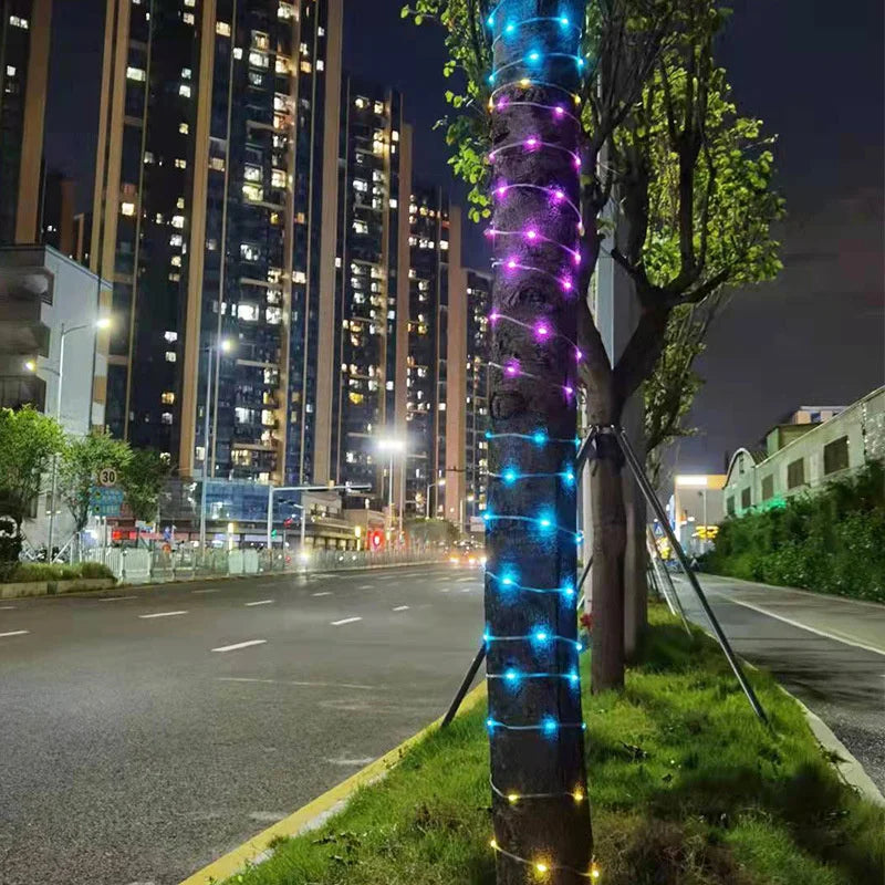 Christmas Tree Lights Outdoor Indoor, 100LED 10M WS2812B RGBIC Lights, String Lights IP65 Waterproof Bluetooth Fairy LED String