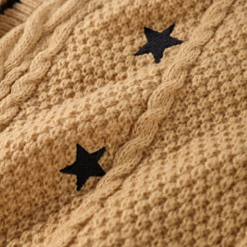 Elegant Star Print Knit Cardigan Women's Loose Long Sleeve Single Breasted Sweater 2025 Autumn Lady Fashion Soft Cozy Cover Up