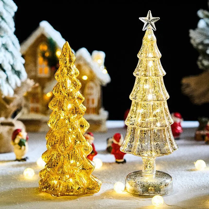 Christmas Tree Glass Night Light for Home Xmas Romantic Holiday Atmosphere Arbol De Navidad Ornaments LED Luminous Decoration