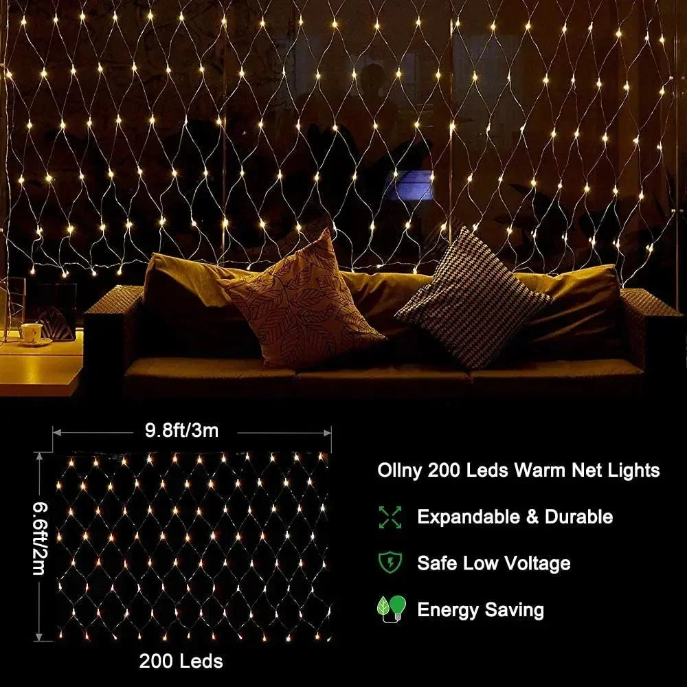 Christmas Decorations Lamp LED Fishing Net Light Outdoor Waterproof Street Tree Decoration Light Wedding Festival Mesh Light