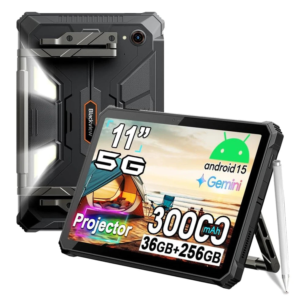 Blackview Active 12 Pro Rugged Tablet Android 15, Dimensity 7300 5G Pad 11 inch Widevine L1 Autofocus Projector, 16GB+ 1TB 30000mAh Tablet Phone 5G Calling