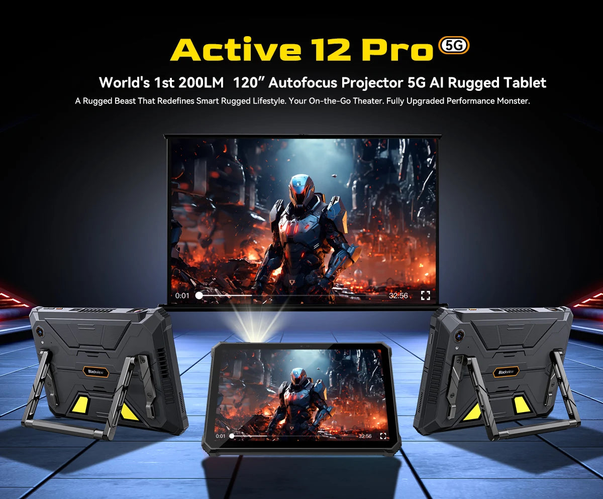 Blackview Active 12 Pro Rugged Tablet Android 15, Dimensity 7300 5G Pad 11 inch Widevine L1 Autofocus Projector, 16GB+ 1TB 30000mAh Tablet Phone 5G Calling