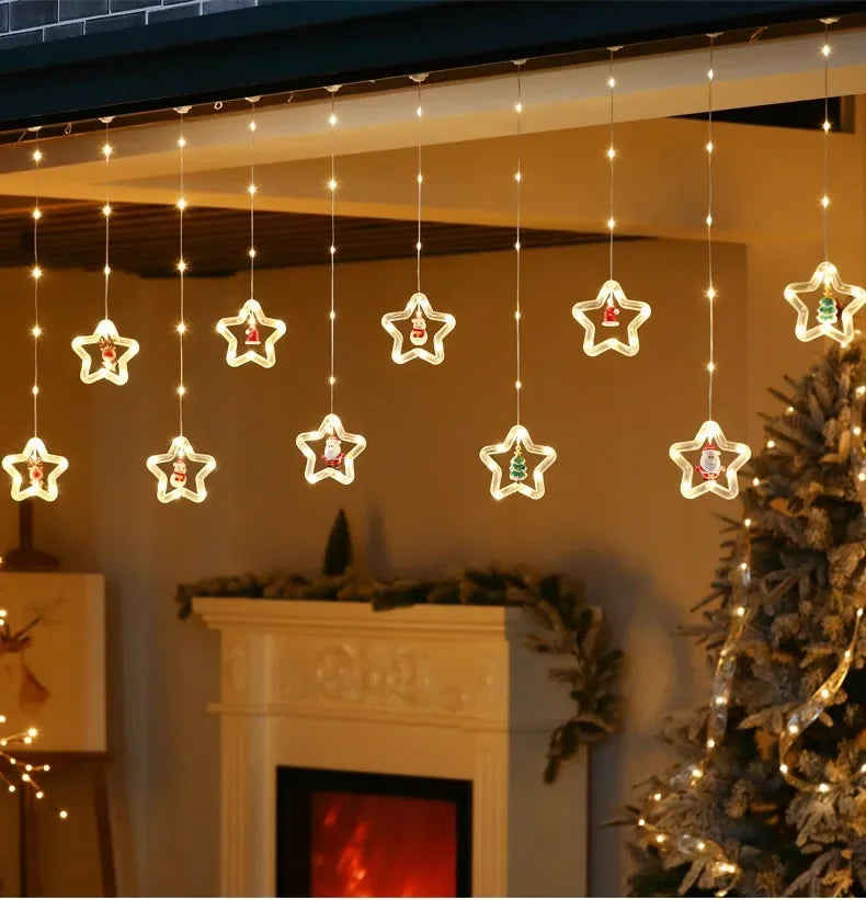 Christmas LED Strip Lights Room Garland LED Curtain Lamp USB Plug Christmas Decorations Lights for Bedroom Living Room Window