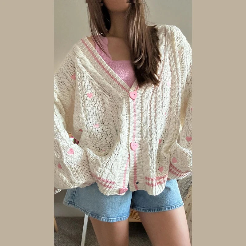Elegant Star Print Knit Cardigan Women's Loose Long Sleeve Single Breasted Sweater 2025 Autumn Lady Fashion Soft Cozy Cover Up