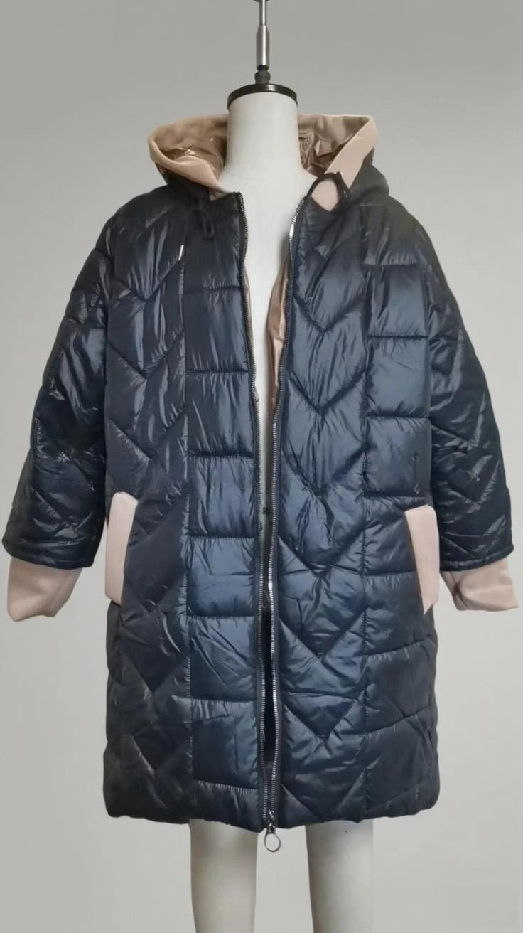 Women Jacket Autumn Winter New Fashion Hooded Loose Long Sleeve Solid Color Zip Up Casual Coat Outerwear