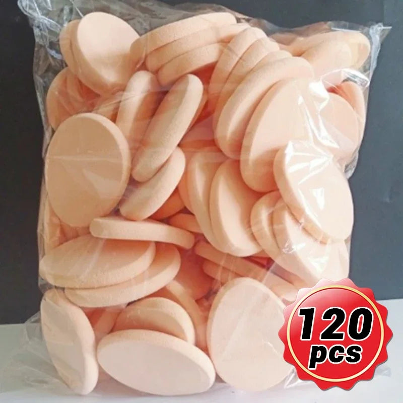 12-120Pcs Round Shape Sponge Powder Puff Wet Dry Dual Use Skin Color BB Cream Foundation Cosmetics Puff Face Beauty Makeup Tools