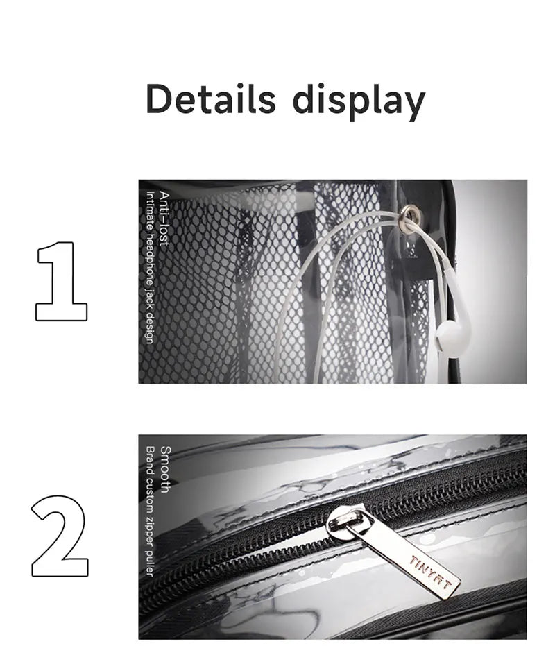 TINYAT Women Lightweight Mesh Strap Waterproof Transparent pvc Bags Put Lost Headphone Jack Umbrella Cell Phone 9.7 inch iPad