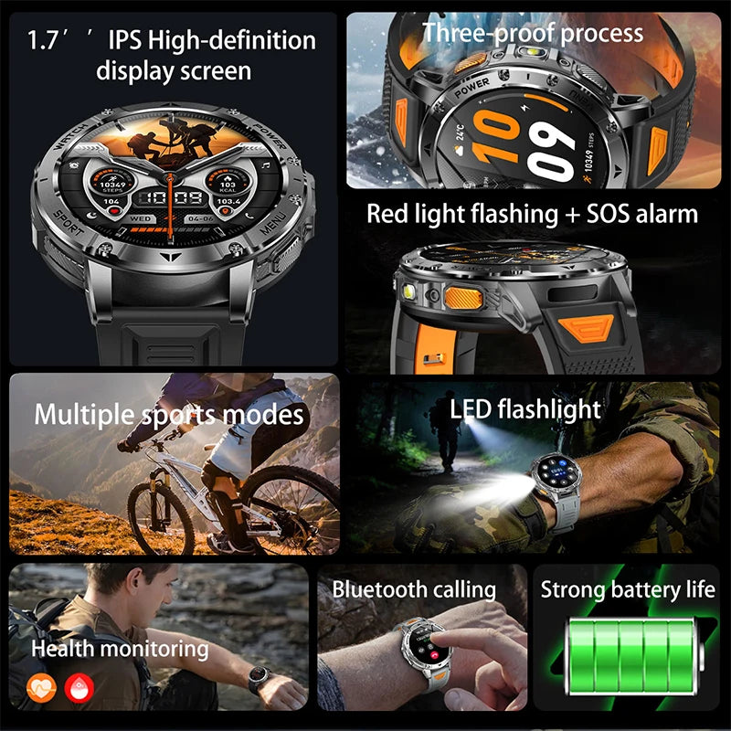 Smart Watch 1.7'' IPS Screen 1400mAh Battery IPX8 Waterproof 120+ Sports SOS LED BT Call Heart Rate Monitor Men Women