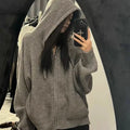 High-end zipper hooded pure cashmere knitted cardigan women's autumn and winter loose woolen coat hoodie and wool jacket