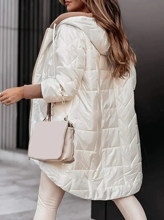 Women Jacket Autumn Winter New Fashion Hooded Loose Long Sleeve Solid Color Zip Up Casual Coat Outerwear