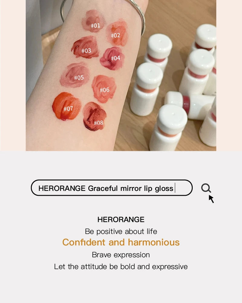 Herorange Glossy Lip Gloss Hydrating Watery Plump Lips Long Lasting for Autumn Winter