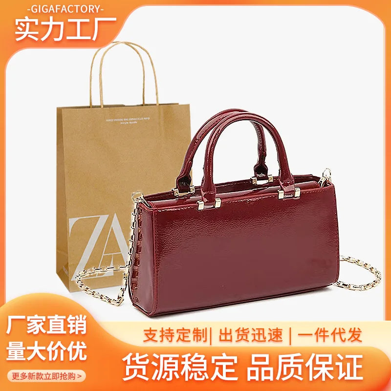 New Autumn Winter Women's Handbag Burgundy High Quality Mini Shoulder Crossbody Bag Chain Small Square Bag Vintage Style Polyest