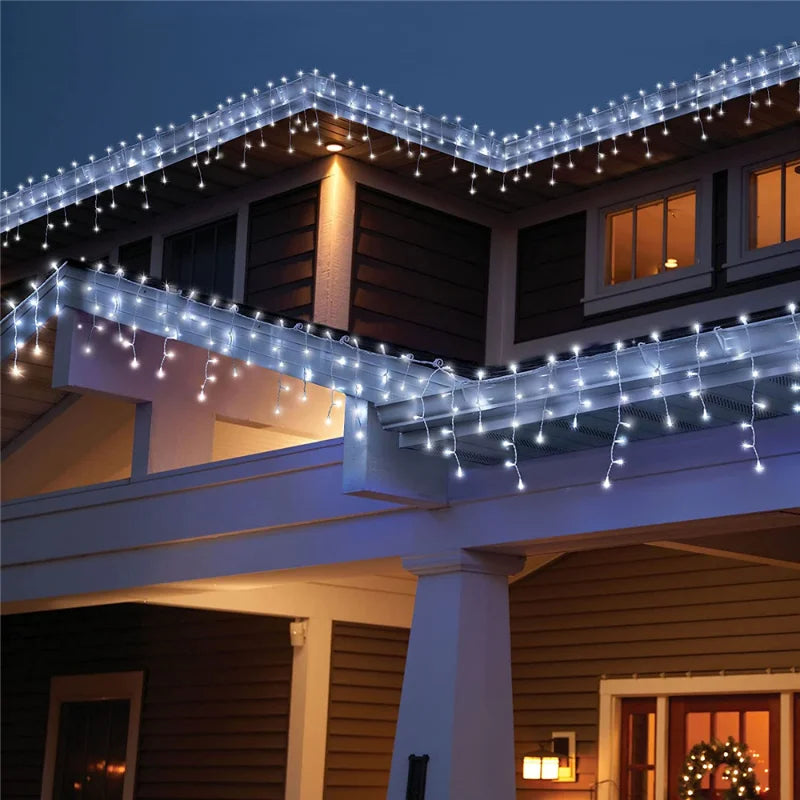 Christmas Decoration 2025 Led Lights Outdoor Street Garland 8/12M Waterproof Connector Icicle Light New Year 2025 Decor for Home