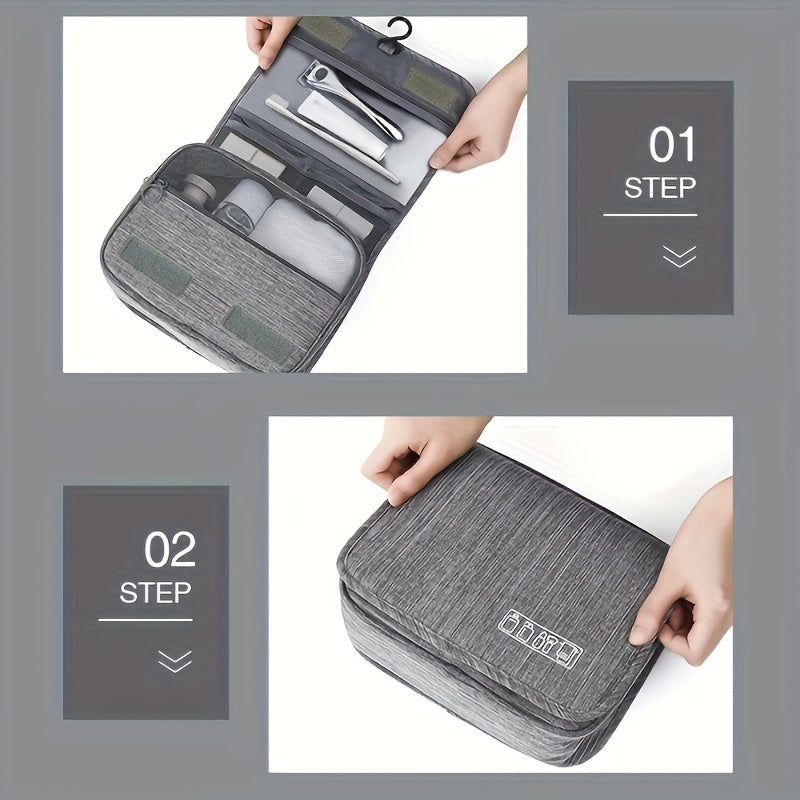 [Large Makeup Organizer] Durable Polyester Large Capacity Makeup Organizer Bag | Travel & Business, Wet & Dry Separation, Multiple Compartments for Cosmetics, Toiletries, And Accessories