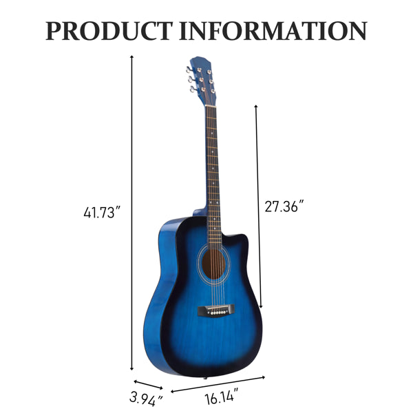 Blue 41-inch Dreadnought Barrel-shaped Cutaway Acoustic Guitar With Pick, Strings, Capo, Gig Bag, Tuner, Wrench Tool, And Shoulder Strap