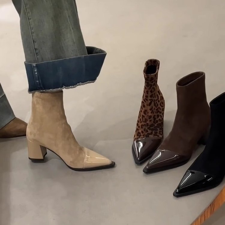 Womens Chunky-heel Skinny High-heeled Boots