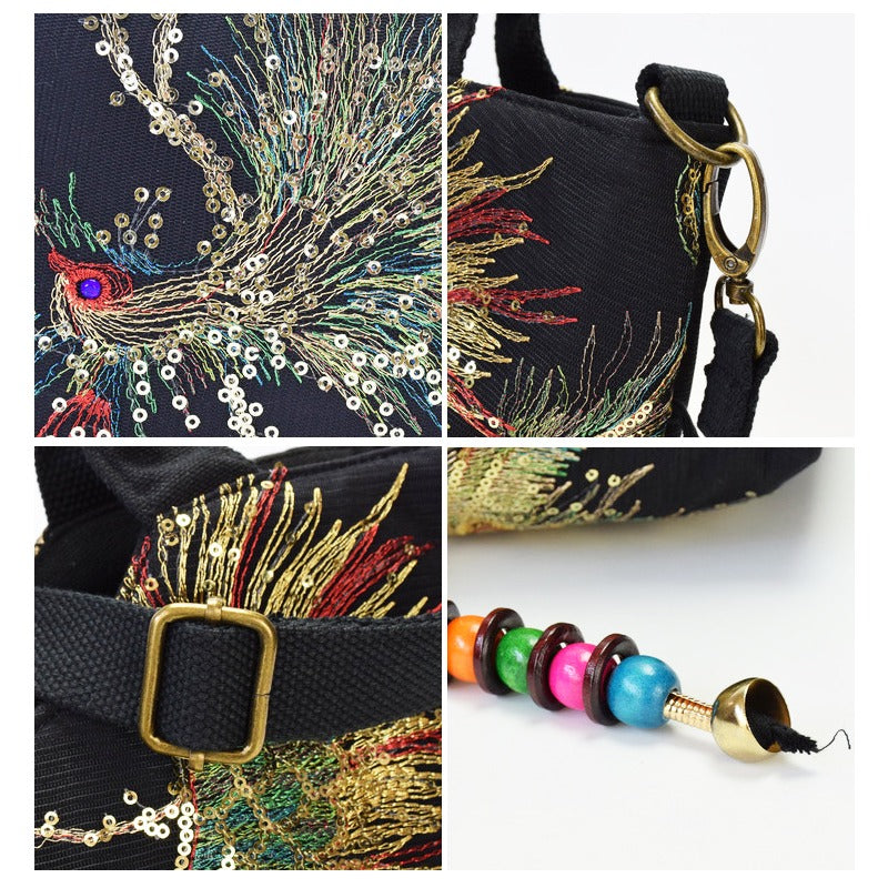 [Fashion Satchel] Retro Style Wo 'S Embroidered Satchel Bag | Fashion Double Handle Purse with Removable Strap